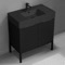 Free Standing Bathroom Vanity With Black Sink, Matte Black, Modern, 32